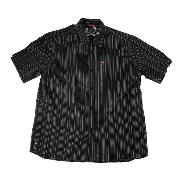 Quiksilver Mens Black Striped Button Down Shirt Pocket Tag Size XL - Picture 1 of 16